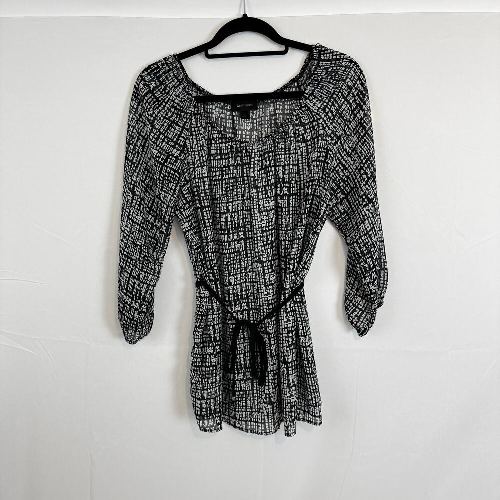 AB Studio Women's Black and White Printed Tunic Top L Made in USA, Retro y2k